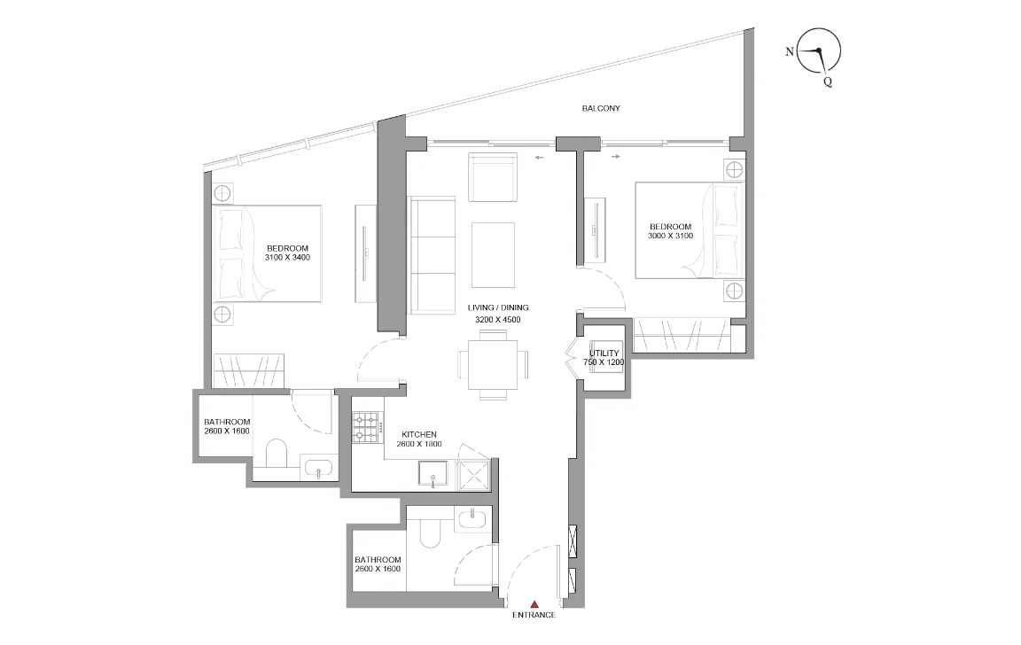 2 BR Floor Plan 1